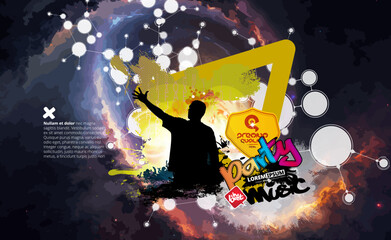 Nightlife and music festival concept. Dancing people at music festival