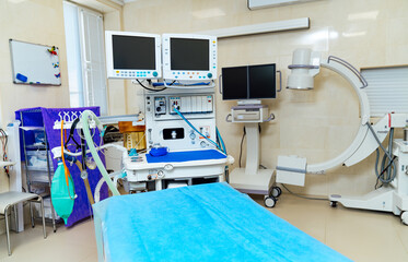 Modern emergency sterile room. Medical new technologies devices.