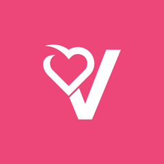 bold logo template heart love letter V