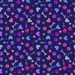 Fototapeta premium Animals cartoon seamless dog and cat footprints pattern for wrapping paper and fabrics and linens and kids