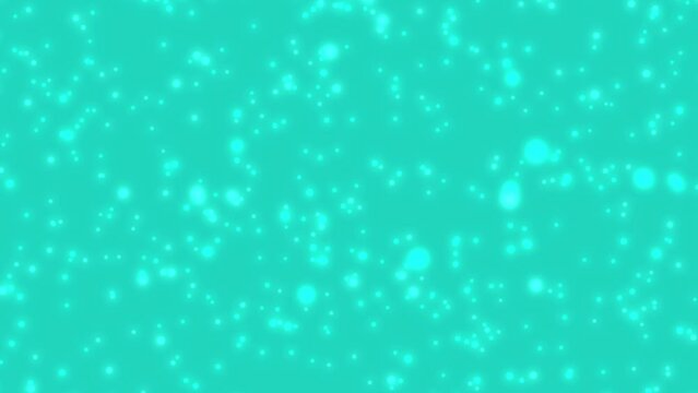 Tiffany green festive background. Glowing particles fly down. Texture of falling tiffany blue glitter for website or application design. Sparkling bubbles motion. Shiny celebration. Seamless animation