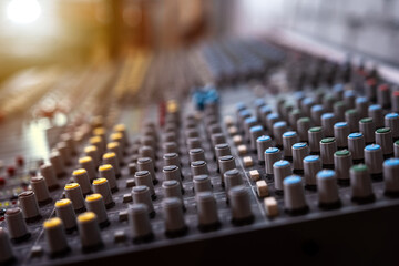 Obraz na płótnie Canvas Mixing console for mixing audio signals. Professional musical instrument for recording studio