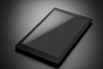 Mockup of a black, realistic tablet PC with an angled blank screen. Generative AI