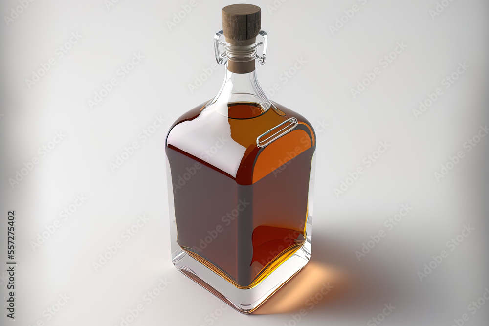 Poster an empty whiskey bottle is shown on a white backdrop. generative ai