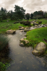 Stream in the Reserve des Barails, ecological park in Bordeaux, France, on an autumn afternoon