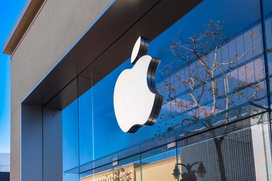 Apple Logo on Glass Storefront from lower right