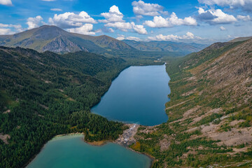 Naklejka na ściany i meble Aerial Landscape summer day Multe lake in mountains Altai, top view