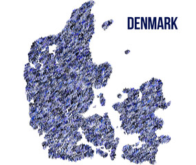 The map of the Denmark made of pictograms of people or stickman figures. The concept of population, sociocultural system, society, people, national community of the state. illustration.