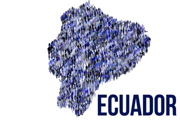 The map of the Ecuador made of pictograms of people or stickman figures. The concept of population, sociocultural system, society, people, national community of the state. illustration.