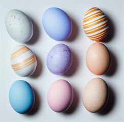 Obraz premium Easter eggs in different colors with hand-drawn patterns. 