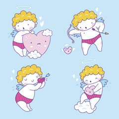 Set of cupid illustration in cartoon style 