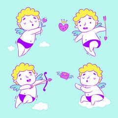 Set of cupid illustration in cartoon style 