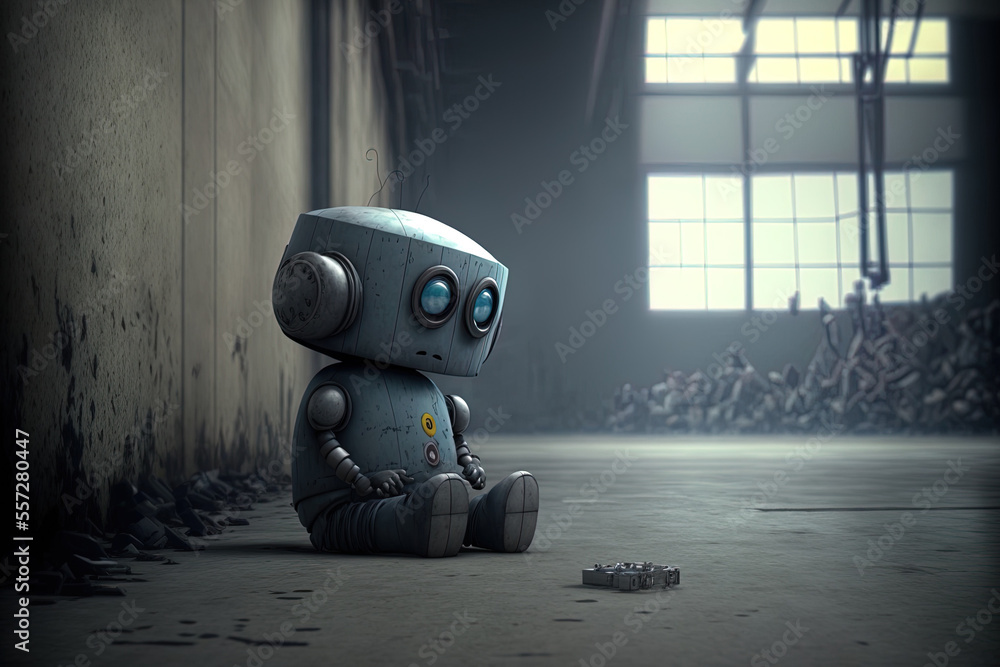 Poster an image of a solitary robot. generative ai