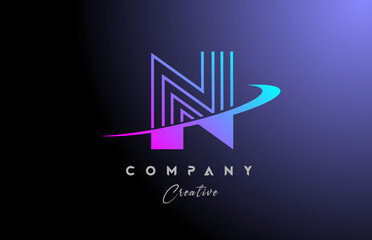 pink blue N alphabet letter logo icon design with swoosh. Creative line template for company and business