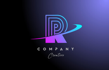 pink blue R alphabet letter logo icon design with swoosh. Creative line template for company and business