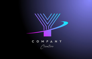 pink blue Y alphabet letter logo icon design with swoosh. Creative line template for company and business