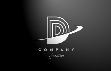 black white D alphabet letter logo icon design with swoosh. Creative line template for company and business