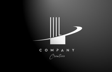 black white L alphabet letter logo icon design with swoosh. Creative line template for company and business