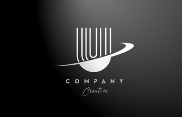 black white U alphabet letter logo icon design with swoosh. Creative line template for company and business