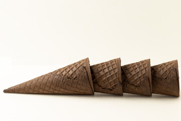 Traditional waffle ice cream cone. Selective focus.