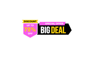75 Percent discount offer, clearance, promotion banner layout with sticker style. 
