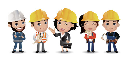 Construction worker group avatar characters - Vector.