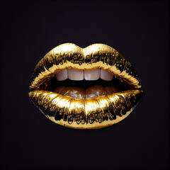 Gold Lips with Gold and White Teeth. Generative ai