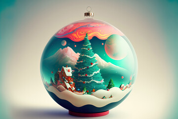 Xmas themed globes glass ball for Christmas Illustration of a Christmas decoration. Generative AI