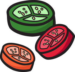slice green red orange chilli pepper doodle handdrawn