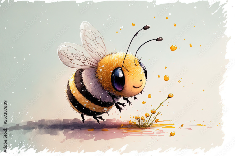 Canvas Prints cute, amusing, and inquisitive bee with nectar in watercolor. a single image on white. generative ai