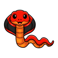 Fototapeta premium Cute red spitting cobra cartoon