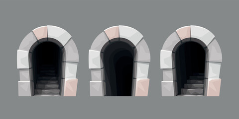 set of medieval tunnel entrance front view - 557288213