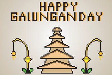 Happy galungan day pixel art. Vector illustration