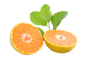 tangerine or mandarin fruit with leaves isolated transparent png