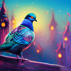 Fototapeta premium cute animal little pretty blue pigeon portrait from a splash of watercolor illustration