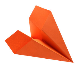 Handmade orange paper plane isolated on white