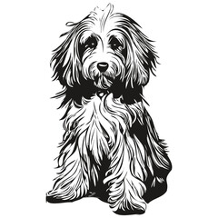 Havanese dog black and white vector logo, line art hand drawn vector pets illustration