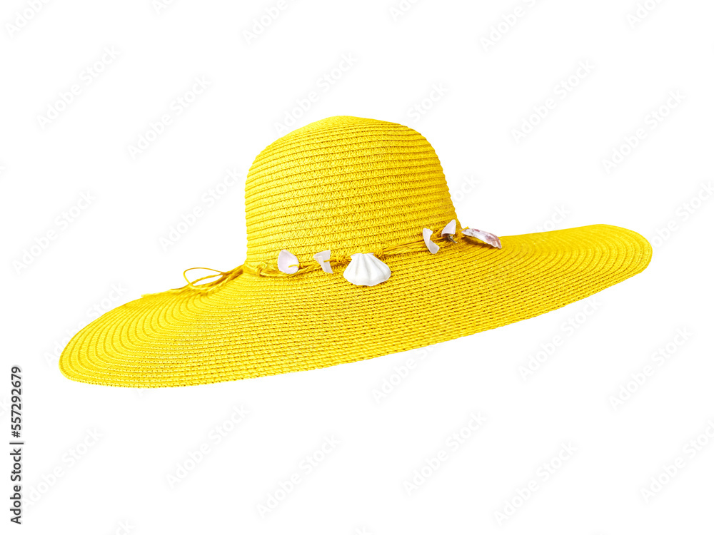 Poster Women's hats, isolated on white background, women's beach hats, colorful hats.