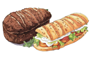 sandwich illustration transparency cutout alpha in watercolor and pencil