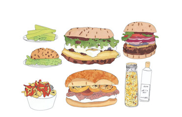 assorted food illustration collection transparency cutout alpha in watercolor and pencil