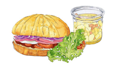 sandwich illustration transparency cutout alpha in watercolor and pencil