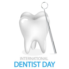 International dentist day tooth and mirror, vector art illustration.