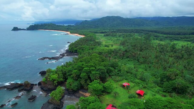 Aerial view from south coast of sao Tome with Jale beach as backgroud,Africa