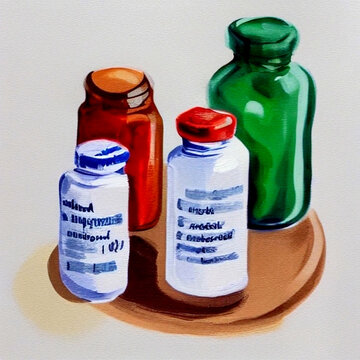 Pill Bottles Painting, Generative AI