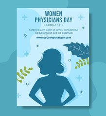 Obraz premium National Women Physicians Day Poster Flat Cartoon Hand Drawn Templates Illustration