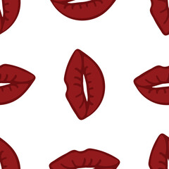 Red lipstick kiss seamless pattern. Makeup lips symbols, red silhouettes. 
Beauty and cosmetics texture decor textile, wrapping paper wallpaper print. Stock PNG illustration