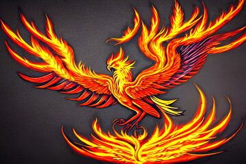 image made by AI An image of a Phoenix with flaming wings and tail, rising from the ashes.