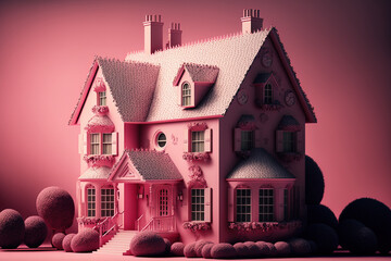 pink house with pink % signs all over it. Generative AI