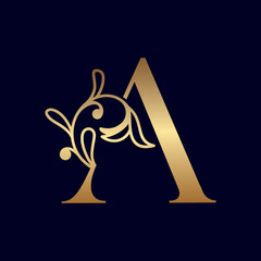 elegant gold royal beauty logo letter A