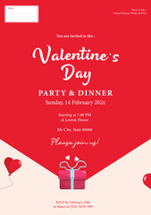 Pink and red flat illustration romantic valentine's day greeting card